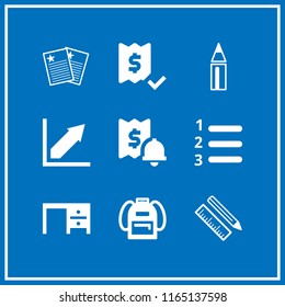 pen icon. This set with desk, graphic, school bag and list vector icons for mobile and web