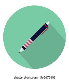 Pen icon in trendy flat style. Web site page and mobile app design element. Flat design in stylish colors. Isolated. Long Shadow. Simple circle icon. EPS10.