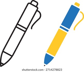 Ilustración vectorial de icono de pluma en estilo plano y contorno. EPS editable adecuado para educación, escuela, oficina, escritura, papelería, interfaz de usuario del App, Sitio web, infografía y diseño de negocios.