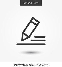 Ilustración vectorial de icono de pluma. Símbolo de lápiz aislado. Editar concepto de línea. Escribir diseño gráfico. Símbolo de esquema de lápiz de Office para la aplicación. Edite el pictograma de la pluma en fondo gris.