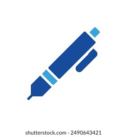 pen icon vector or logo illustration glyph blue color style