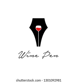 pen icon and wine glass logo design vector inspiration. wine pen icon. wine, cafe, bar logo. 
