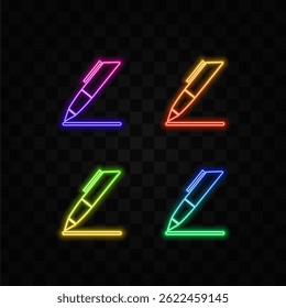 Pen icon. Write symbols. Vector illustration. neon style.