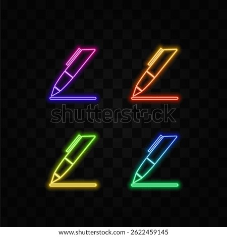 Pen icon. Write symbols. Vector illustration. neon style.