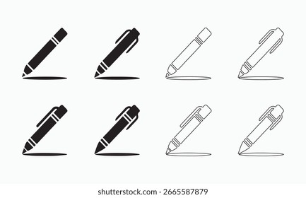 Iconos de la pluma, blanco y negro, Ilustración vectorial
