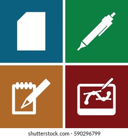 pen icons set. Set of 4 pen filled icons such as notebook