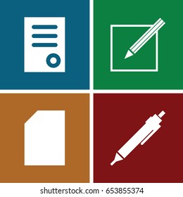 Pen icons set. set of 4 pen filled icons such as document