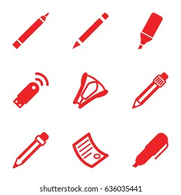 Pen icons set. set of 9 pen filled icons such as pen, highlighter, pencil, stapler, document