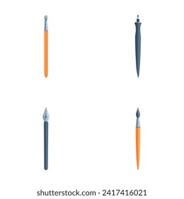 Los iconos de la pluma establecen el vector de dibujos animados. Pluma y pluma. Herramienta de caligrafía