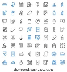 pen icons set. Collection of pen with graphic design, bank, contract, notebook, crayon, pencil case, school, stapler, paper, painting, stationary. Editable and scalable pen icons.