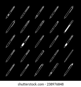 Pen Icons Set - Isolated On Black Background - Vector Illustration, Graphic Design, Editable For Your Design   