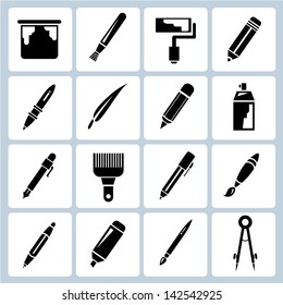 pen icons set, paint tools set, vector