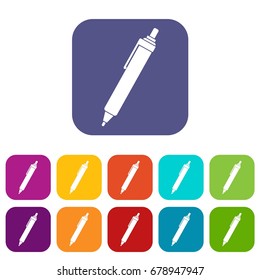 Pen icons set vector illustration in flat style In colors red, blue, green and other