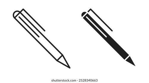 Pen icons. Vector set in filled and line style.