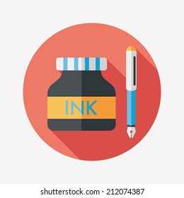 pen and  ink bottle flat icon with long shadow,eps10