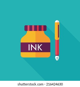 pen and  ink bottle flat icon with long shadow,eps10