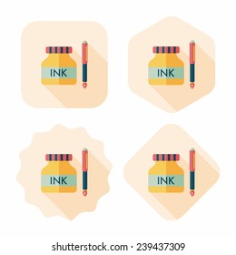 pen and  ink bottle flat icon with long shadow,eps10