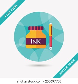 pen and  ink bottle flat icon with long shadow,eps10