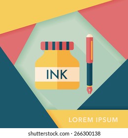 pen and  ink bottle flat icon with long shadow,eps10
