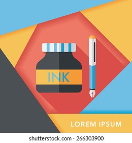pen and ink bottle flat icon with long shadow,eps10