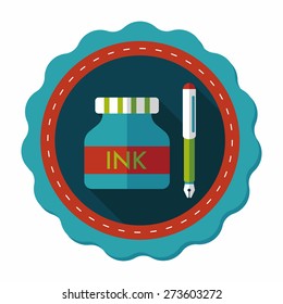 pen and  ink bottle flat icon with long shadow,eps10