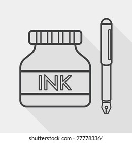 pen and  ink bottle flat icon with long shadow, line icon