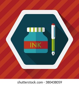 pen and  ink bottle flat icon with long shadow,eps10