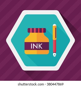 pen and  ink bottle flat icon with long shadow,eps10