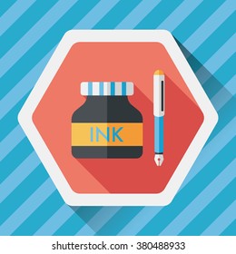 pen and ink bottle flat icon with long shadow,eps10