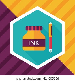 pen and  ink bottle flat icon with long shadow,eps10