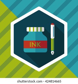 pen and  ink bottle flat icon with long shadow,eps10
