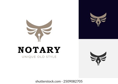 Pen ink logo design with abstract wings symbol vector illustration for notary, lawyer or author brand logo template