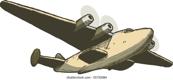 Ilustración tipo pluma y tinta de un avión B314 Boeing Clipper.