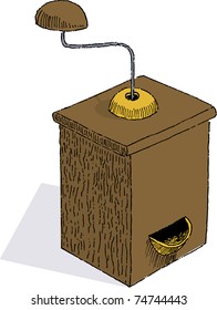 Pen and ink style illustration of an old grinder.