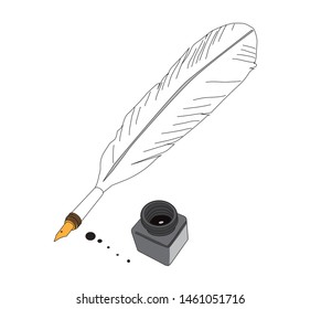 pen and ink, white background vector illustration
