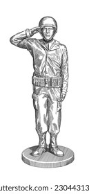 Pen und Tinte Weltkrieg 2 Spielzeugsoldaten Illustration.