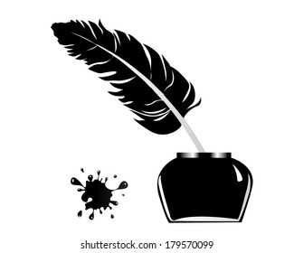 pen inkwell and blot on a white background