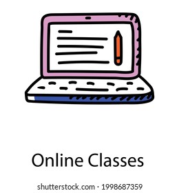 Pen in Laptop mit dem Symbol für Online-Klassen 