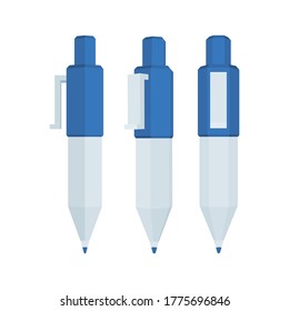 Pen. Isometric cartoon style pens vector illustrations collection. Pens in different view angles. Part of set.