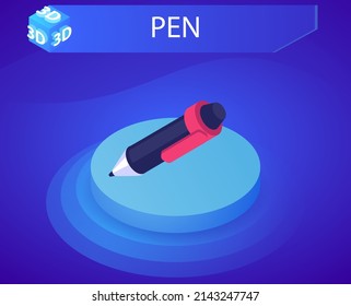 Pen isometric design icon. Vector web illustration. 3d colorful concept
