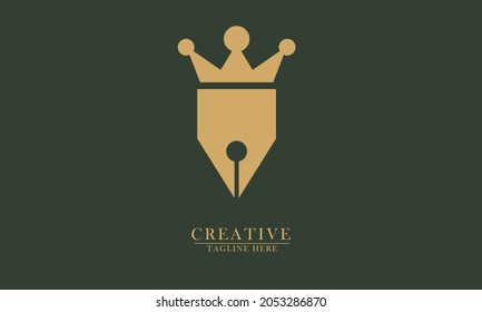 la pluma con la corona de un rey es simple, elegante, lujosa, buena para imágenes de ícono de logo artístico. ilustración vectorial del diseño abstracto.
