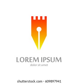 Pen knight tower lowercase flat logo design template
