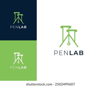 Pen lab logo. Pen with science element logo design illustration.