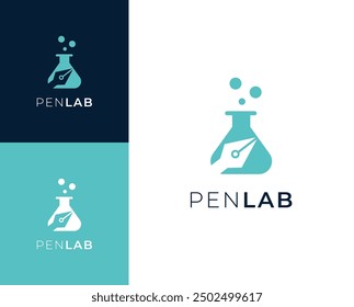 Pen lab logo. Pen with science element logo design illustration.