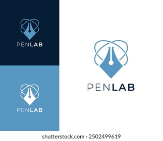 Pen lab logo. Pen with science element logo design illustration.