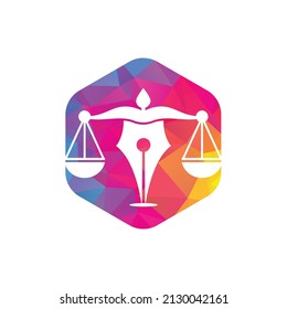 Pen Law Firm Vector Logo Design Template. Law logo vector with judicial balance symbolic of justice scale in a pen nib.