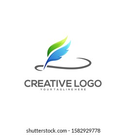 pen leaf color logo design vector abstract