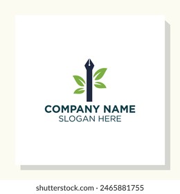 Stift und Blatt Logo Design Vektorgrafik, Pflanzen Logo Design Inspiration