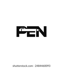 Pen letter negative space. Wordmark logo design.