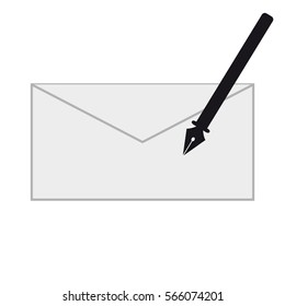 Pen and letter on white background. Vector illustration